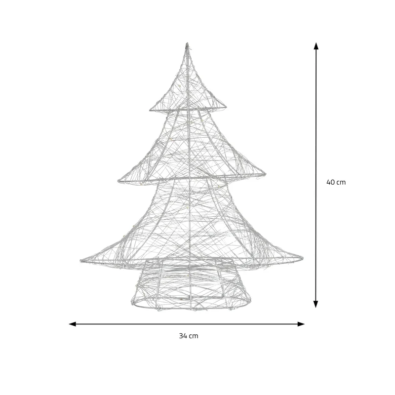 Deko Weihnachtsbaum mit warmweißen LEDs 40cm hoch Silber aus Metall