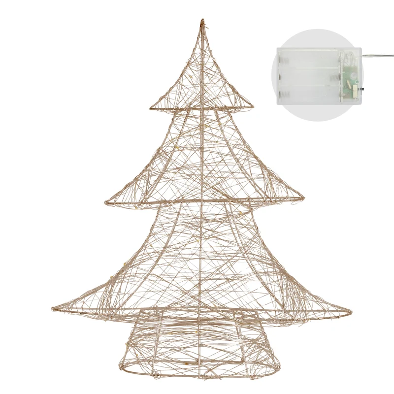 Deko Weihnachtsbaum 40 cm hoch Gold aus Metall mit warmweißen LEDs