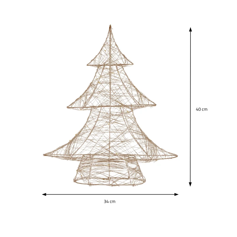Deko Weihnachtsbaum 40 cm hoch Gold aus Metall mit warmweißen LEDs