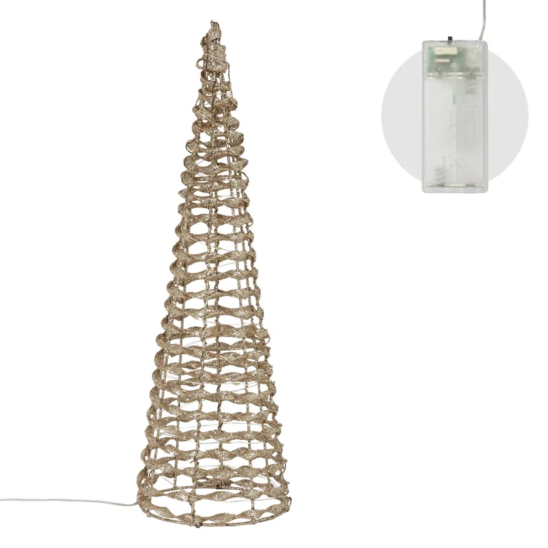 LED Lichterkegel Weihnachtsdeko 40 cm Gold aus Metall mit warmweißen LEDs