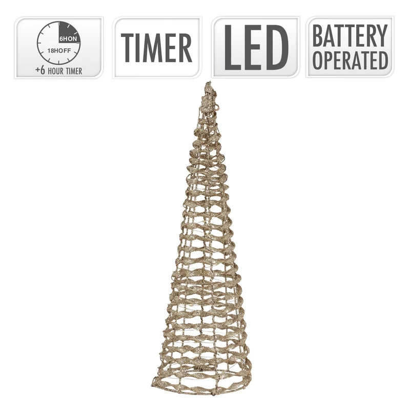 LED Lichterkegel Weihnachtsdeko 40 cm Gold aus Metall mit warmweißen LEDs