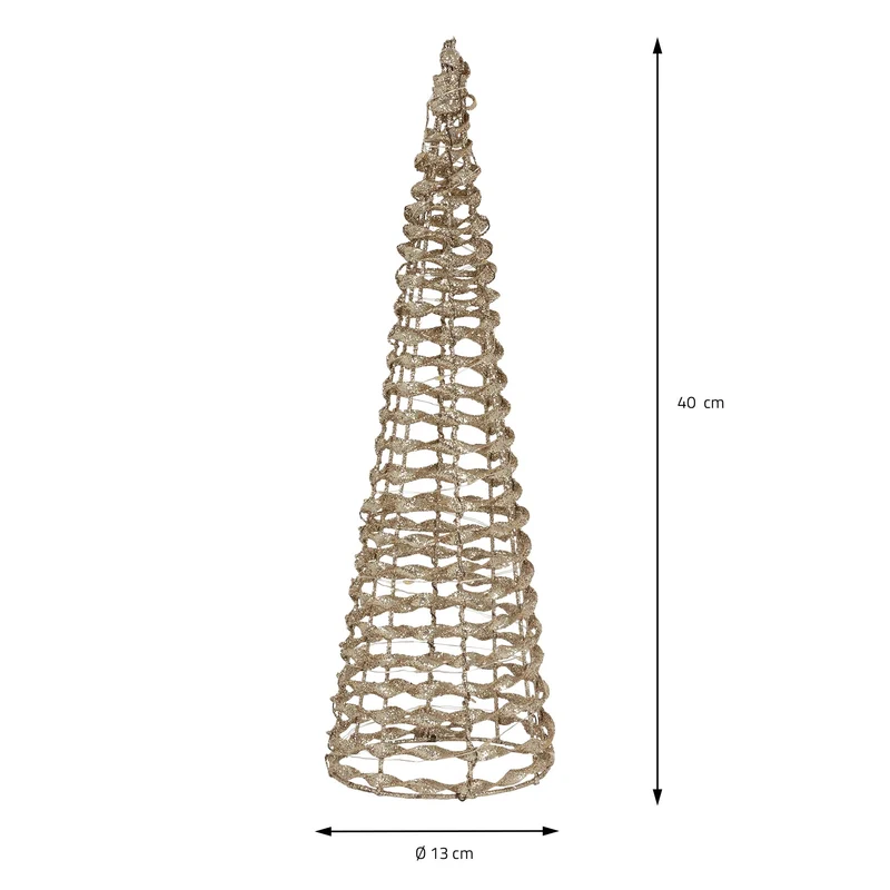 LED Lichterkegel Weihnachtsdeko 40 cm Gold aus Metall mit warmweißen LEDs