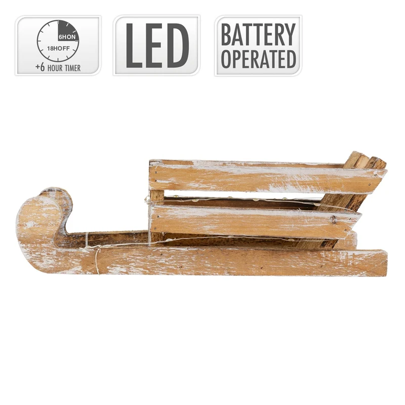 Deko Holzschlitten mit LED Lichterkette warmweiß aus Holz
