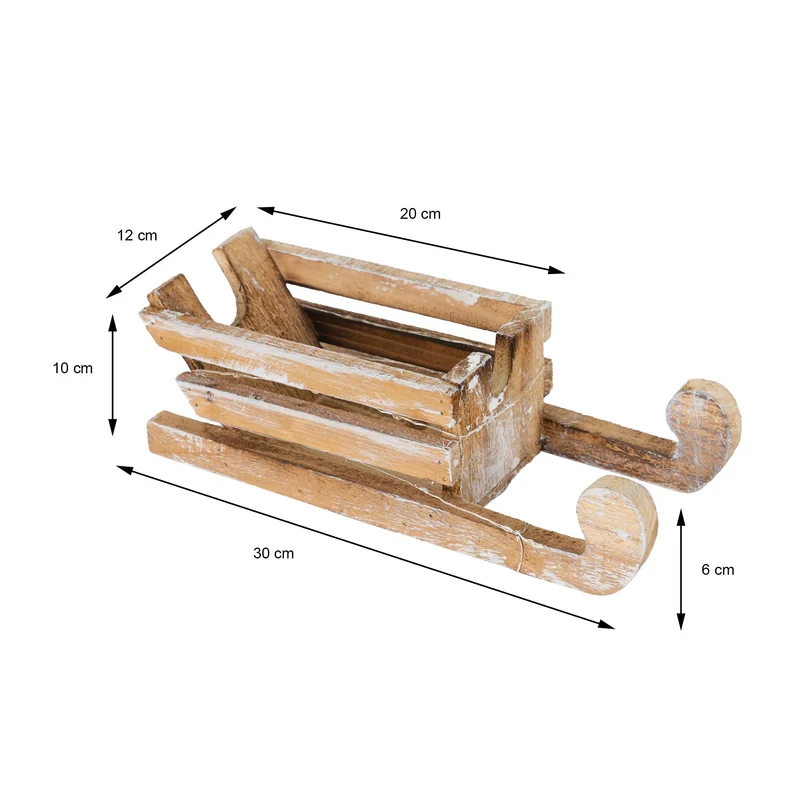 Deko Holzschlitten mit LED Lichterkette warmweiß aus Holz