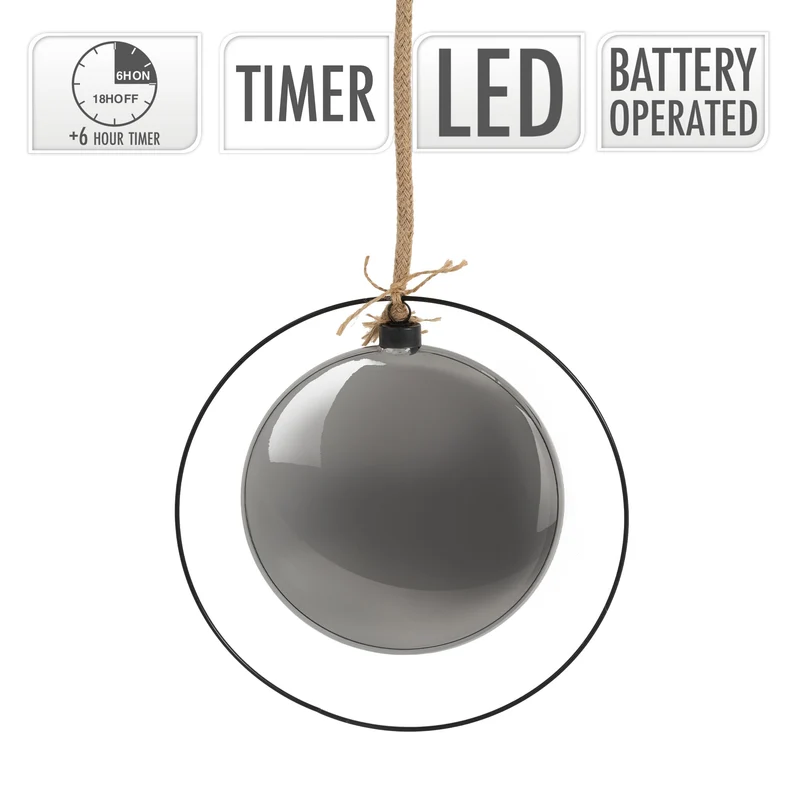 LED Weihnachtskugel Ø18 cm Grau aus Metall mit warmweißen LEDs