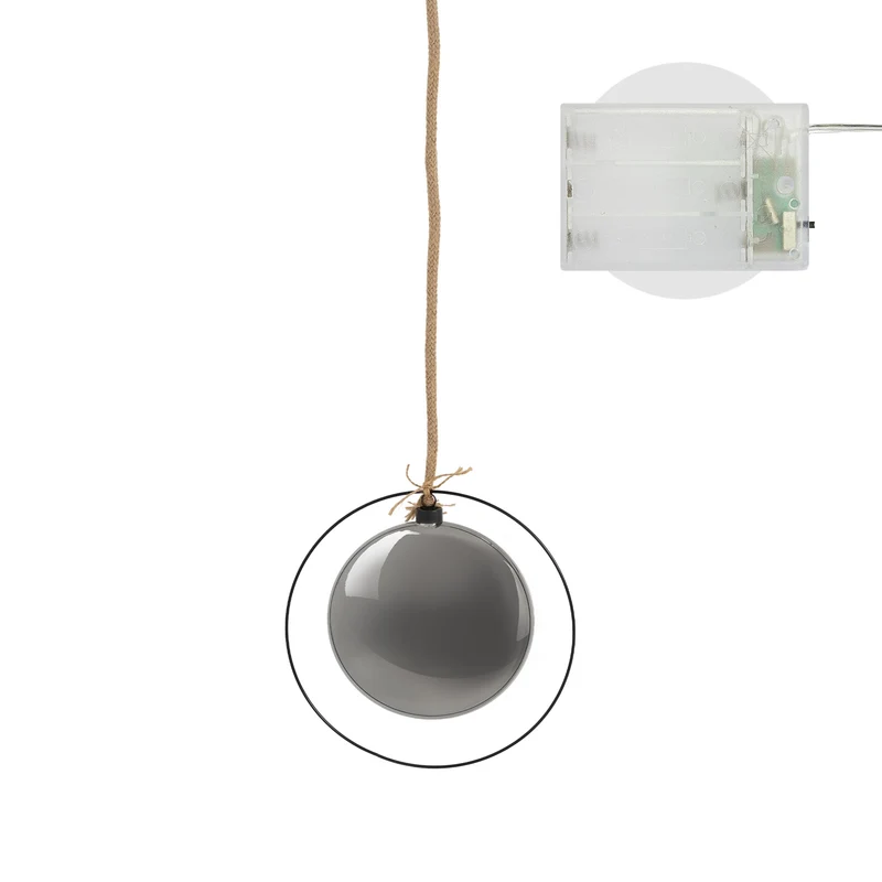 LED Weihnachtskugel Ø15 cm Grau aus Metall mit warmweißen LEDs