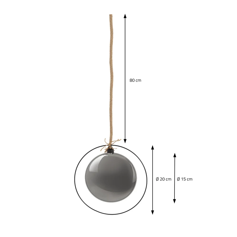 LED Weihnachtskugel Ø15 cm Grau aus Metall mit warmweißen LEDs