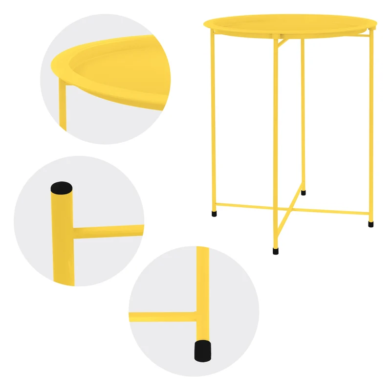 Beistelltisch rund Ø 46x51 cm Gelb aus Metall mit Tablett ML-Design