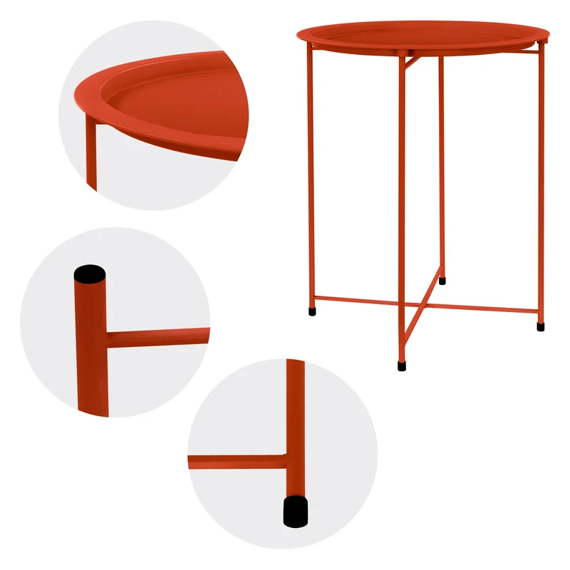 Beistelltisch rund Ø 43x52 cm Rot aus Metall mit Tablett ML-Design