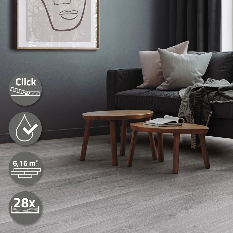 4er Set PVC Vinylboden Bodenbelag 7 Dielen 4,2mm für 1,54m² mit Klick-System Eiche Windswell Hickory ML-Design