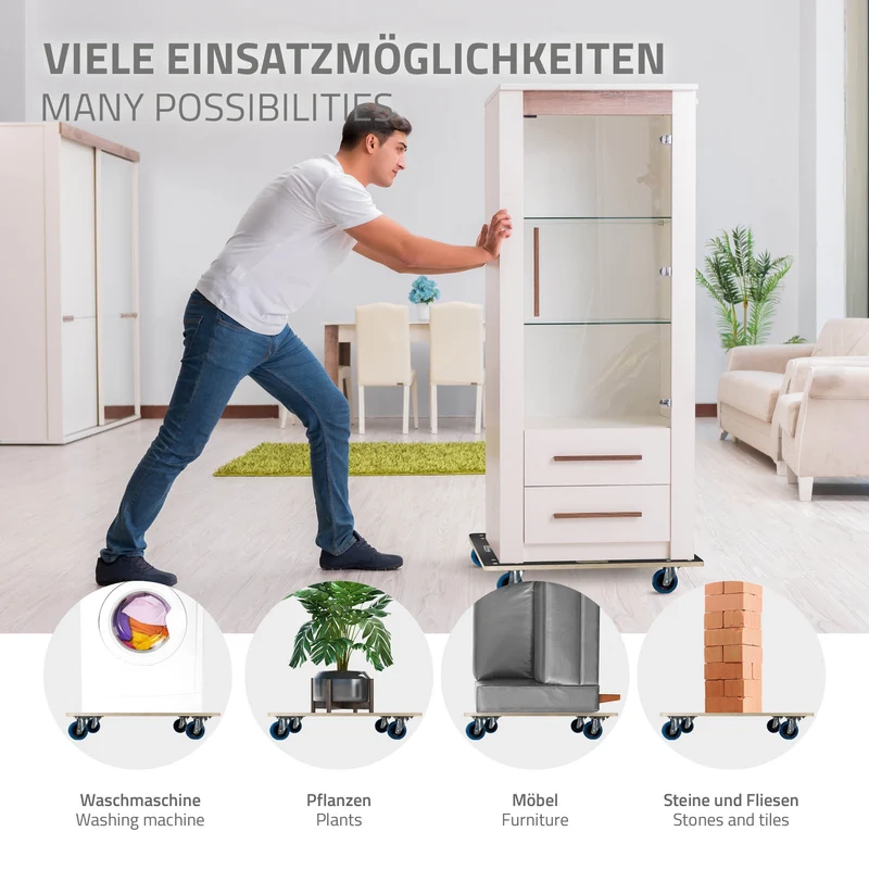 2er Set Rollbrett Möbelroller 60 x 80 cm aus Multiplex Traglast 800 kg