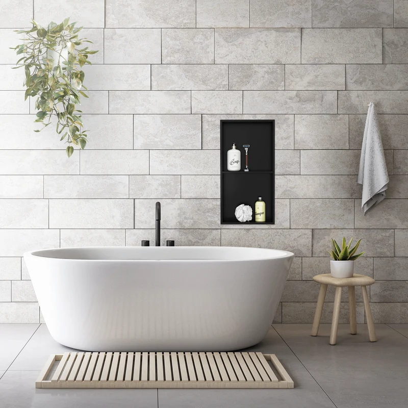 Duschnische 2 Ebenen 30x60 cm Schwarz aus Edelstahl Wandnische Duschablage LuxeBath