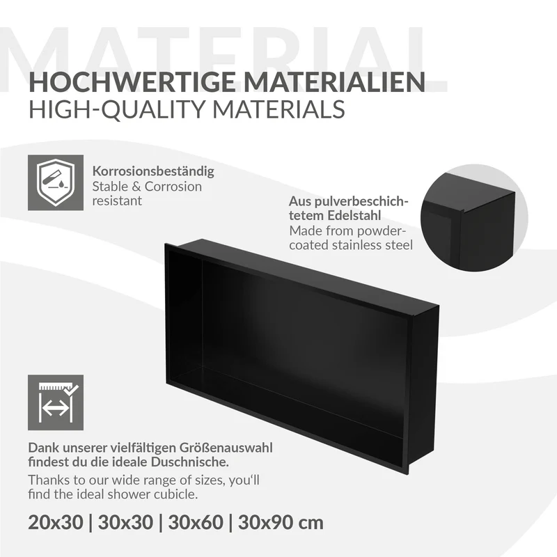 Duschnische 60x30 cm Schwarz aus Edelstahl Wandnische Duschablage LuxeBath