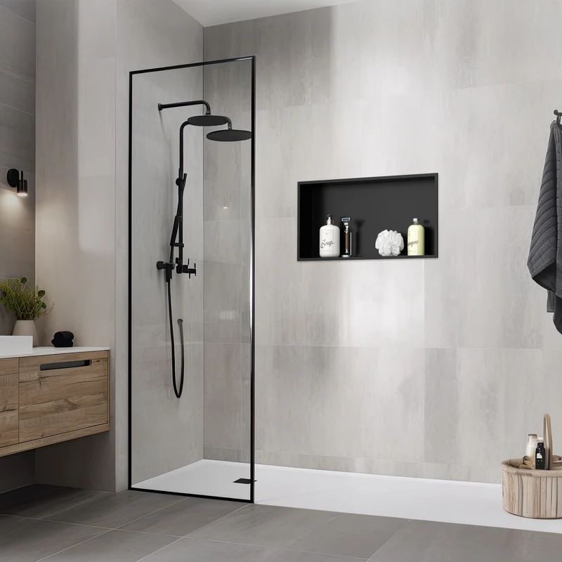 Duschnische 60x30 cm Schwarz aus Edelstahl Wandnische Duschablage LuxeBath