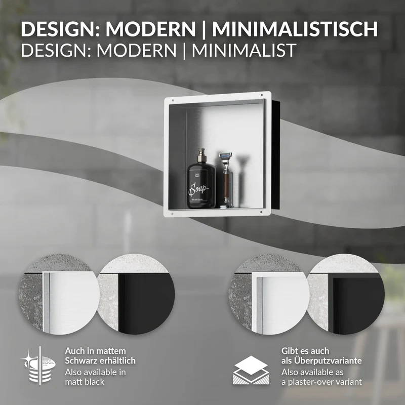 Duschnische 30x30 cm Silber aus Edelstahl Unterputz Rahmen Wandnische Duschablage LuxeBath