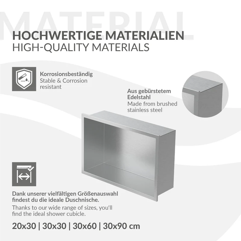 Duschnische 30x20 cm Silber aus Edelstahl Wandnische Duschablage LuxeBath