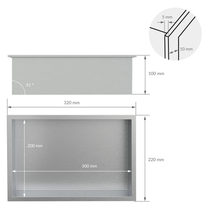 Duschnische 30x20 cm Silber aus Edelstahl Wandnische Duschablage LuxeBath