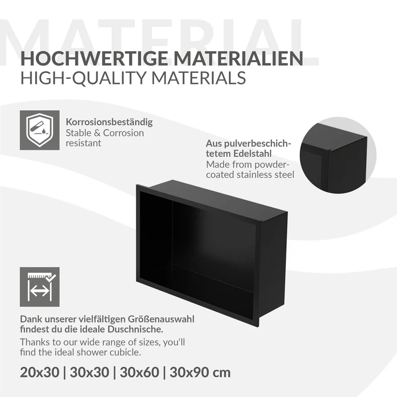 Duschnische 30x20 cm Schwarz aus Edelstahl Wandnische Duschablage LuxeBath