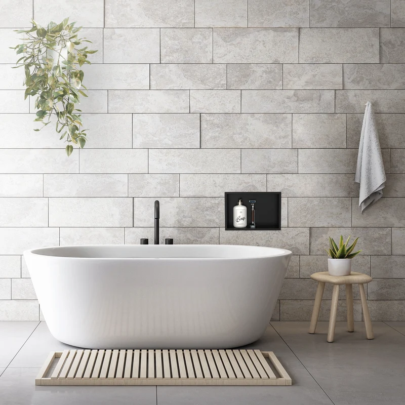 Duschnische 30x20 cm Schwarz aus Edelstahl Wandnische Duschablage LuxeBath