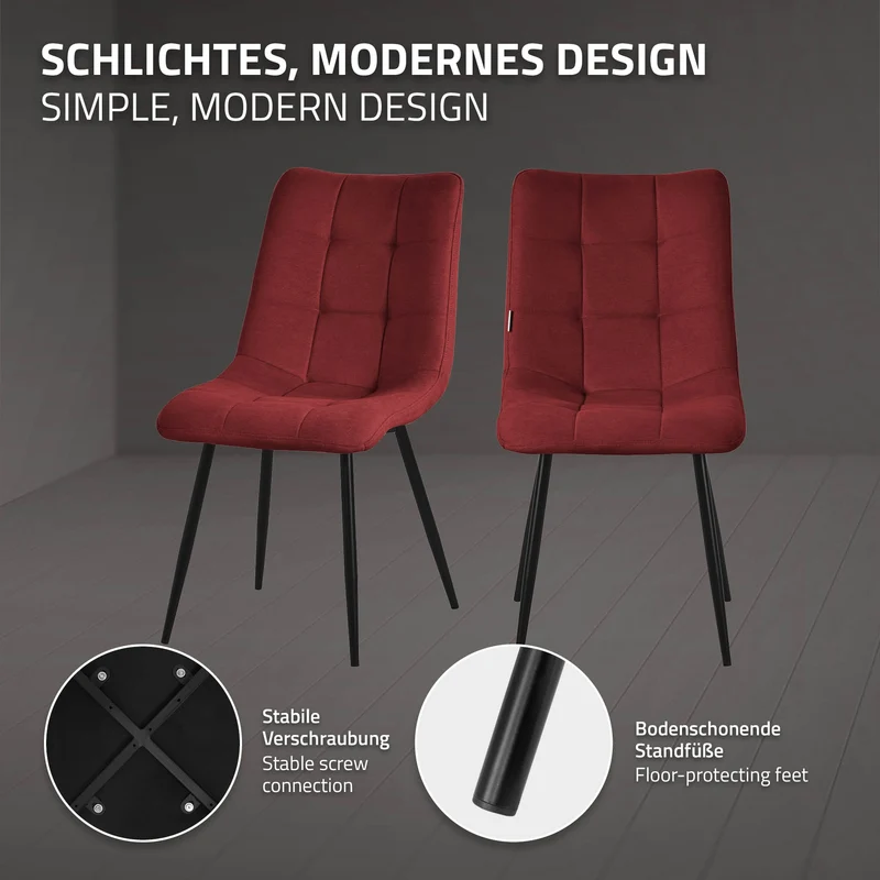 Esszimmerstühle 6er Set Rot Küchenstuhl mit Polyesterbezug und Stahlbeinen ML-Design