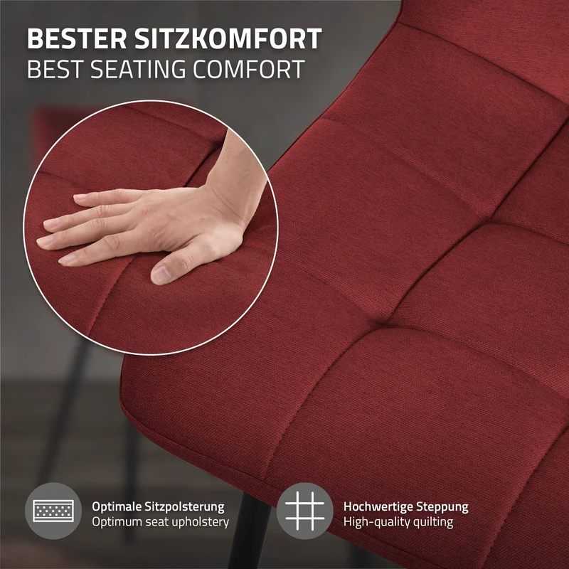 Esszimmerstühle 6er Set Rot Küchenstuhl mit Polyesterbezug und Stahlbeinen ML-Design