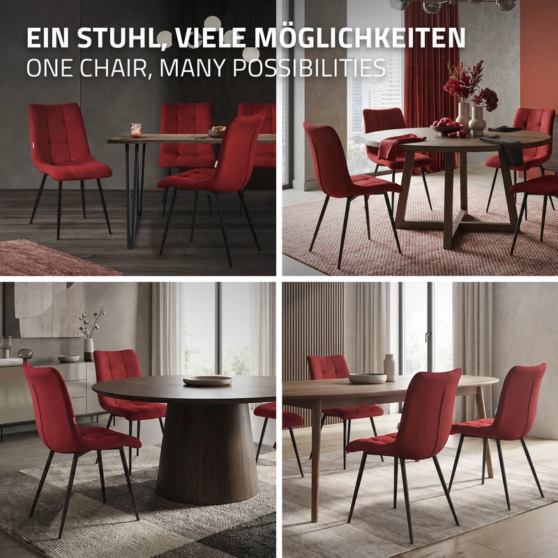 Esszimmerstühle 6er Set Rot Küchenstuhl mit Polyesterbezug und Stahlbeinen ML-Design