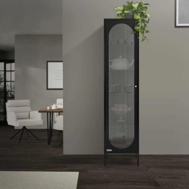 Vitrinenschrank 42x175x40 cm Vitrine mit 4 Einlegeböden Schwarz aus Stahl ML-Design
