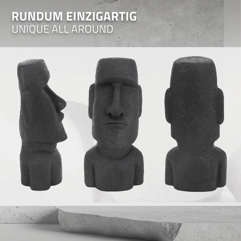 Moai Rapa Nuil Kopf Figur 26,5x19x53,5 cm Anthrazit aus Kunstharz Polyresin