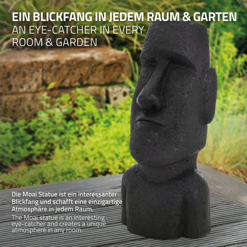 Moai Rapa Nuil Kopf Figur 26,5x19x53,5 cm Anthrazit aus Kunstharz Polyresin