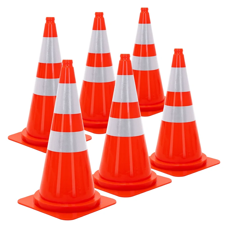 ECD Germany | Pylonen groß mit 2 reflektierenden Streifen 75 cm aus PE Orange Verkehrskegel Leitkegel Warnkegel Verkehrsleitkegel Verkehrshütchen