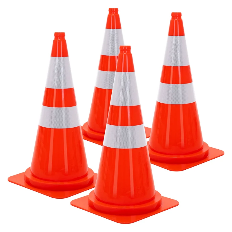 ECD Germany | Pylonen groß mit 2 reflektierenden Streifen 75 cm aus PE Orange Verkehrskegel Leitkegel Warnkegel Verkehrsleitkegel Verkehrshütchen