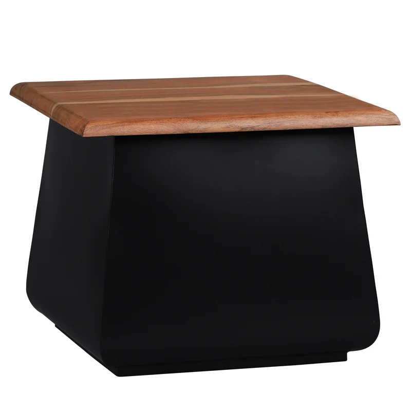 WOMO-Design | Beistelltisch Natur/Schwarz aus Akazienholz und Metall, Kaffeetisch für Wohnzimmer