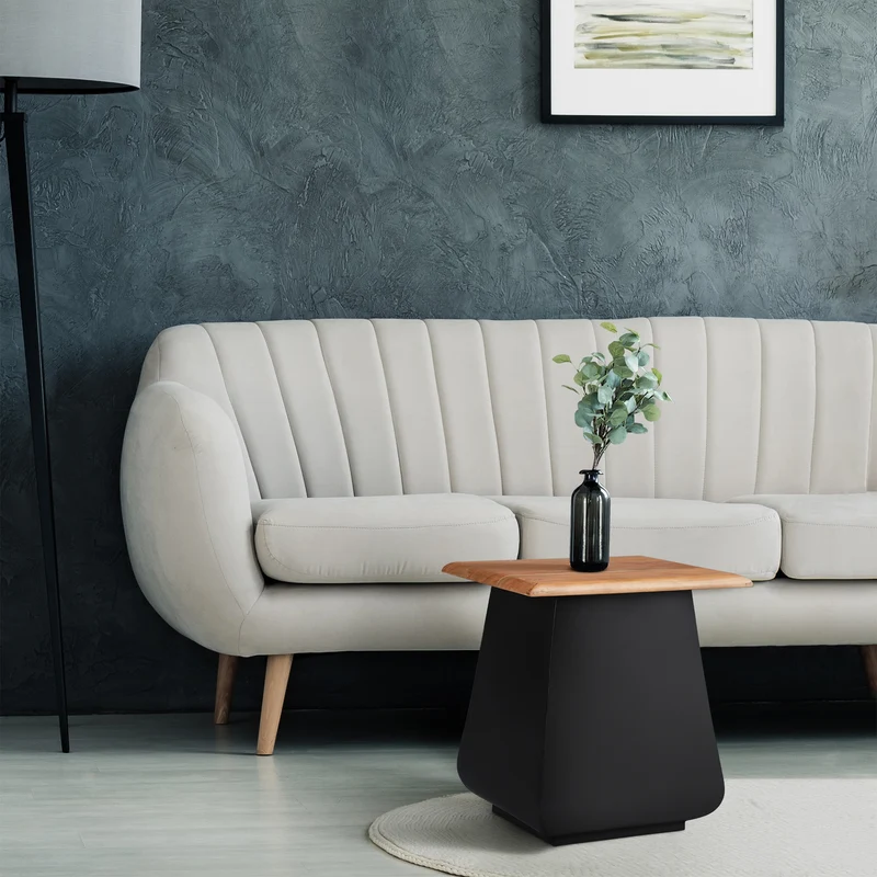 WOMO-Design | Beistelltisch Natur/Schwarz aus Akazienholz und Metall, Kaffeetisch für Wohnzimmer