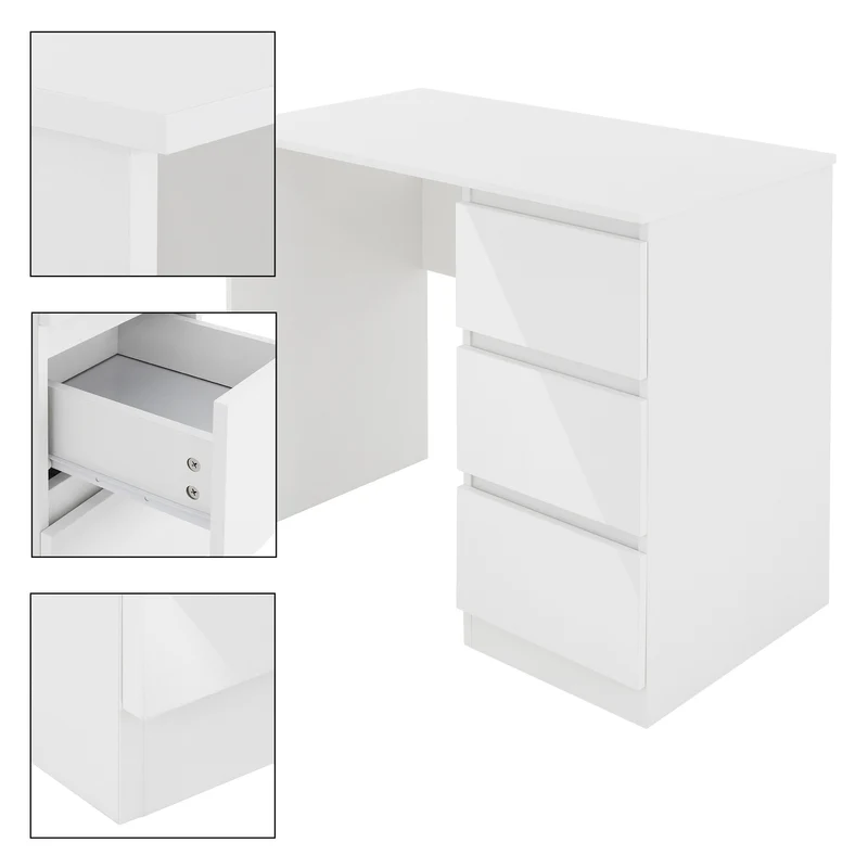 ML-Design | Schreibtisch mit drei Schubladen 90x76x50 cm aus Pressspan, viel Stauraum, Arbeitstisch für Heim und Büro
