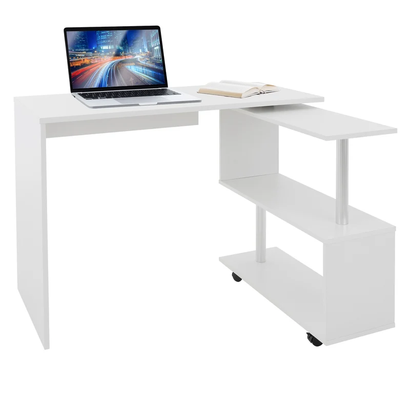 ML-Design | Eckschreibtisch drehbar mit vier Rädern 150x88x75 cm aus MDF, Schreibtisch L-Form ür Heim und Büro