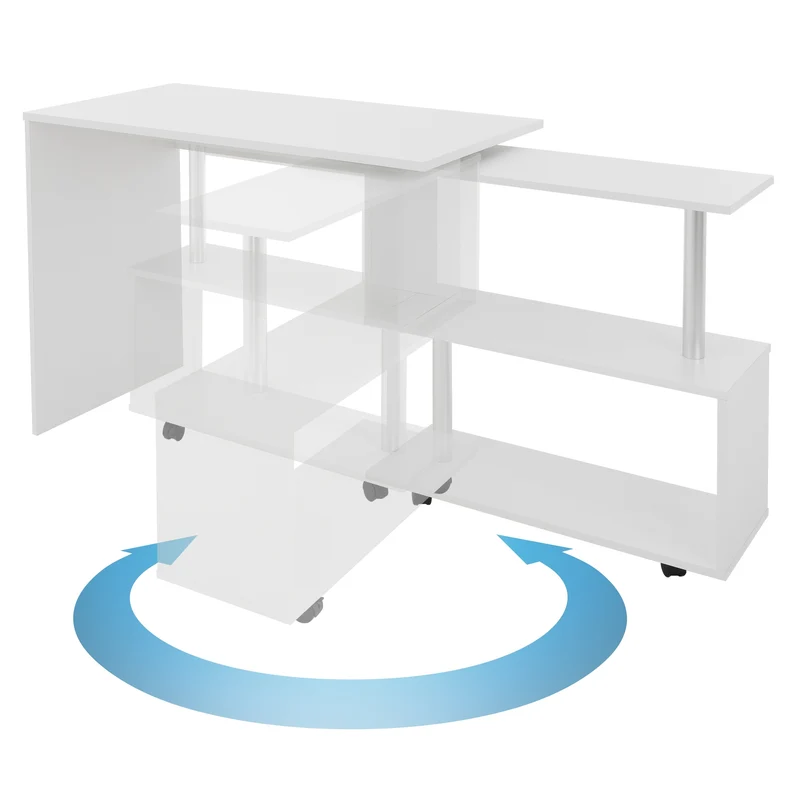 ML-Design | Eckschreibtisch drehbar mit vier Rädern 150x88x75 cm aus MDF, Schreibtisch L-Form ür Heim und Büro