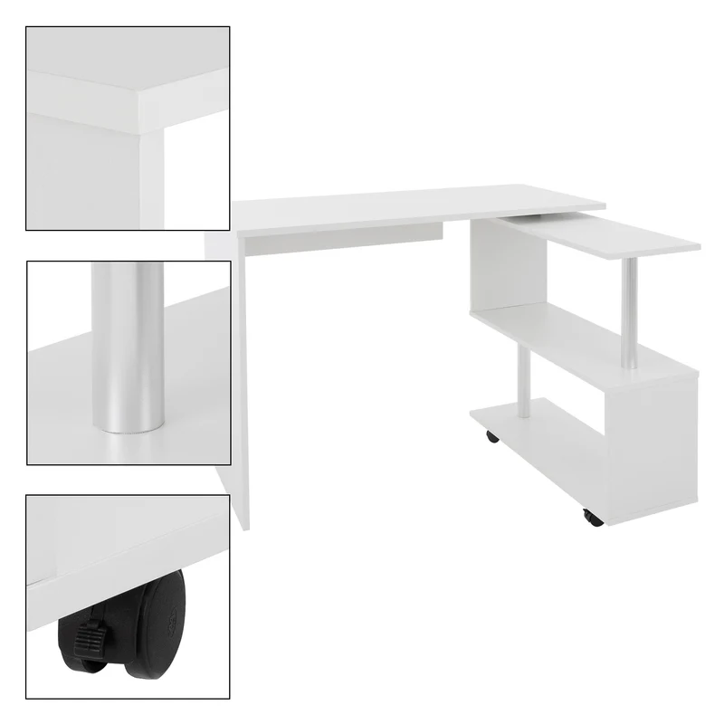 ML-Design | Eckschreibtisch drehbar mit vier Rädern 150x88x75 cm aus MDF, Schreibtisch L-Form ür Heim und Büro