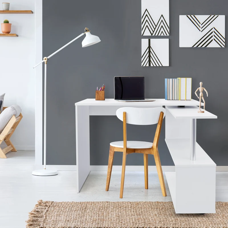 ML-Design | Eckschreibtisch drehbar mit vier Rädern 150x88x75 cm aus MDF, Schreibtisch L-Form ür Heim und Büro