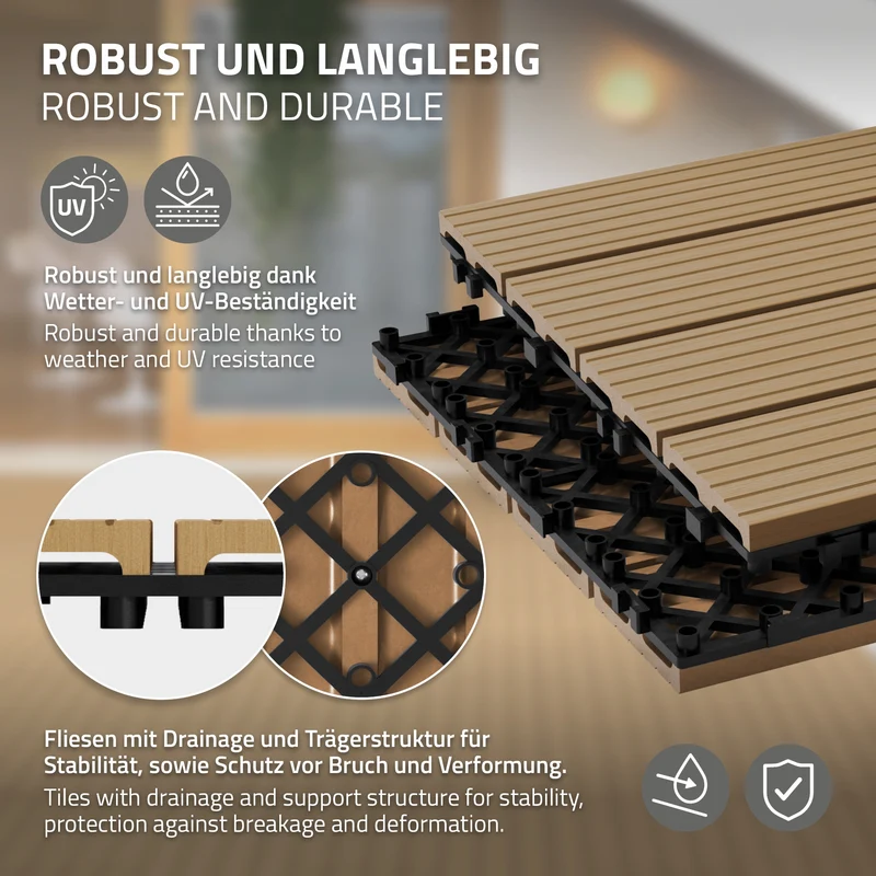 Terrassenfliesen 60x30 cm 6er Set für 1m² Teak aus WPC