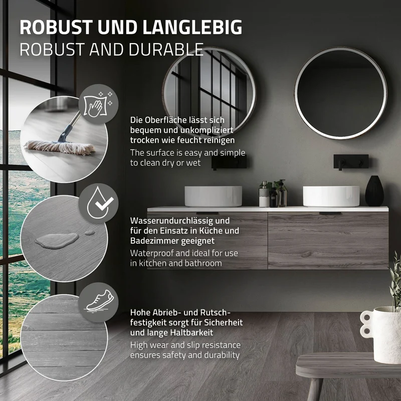 PVC Vinylboden Bodenbelag Set 7 Dielen 4,2mm für 1,54m² mit Klick-System Eiche Windswell Hickory ML-Design