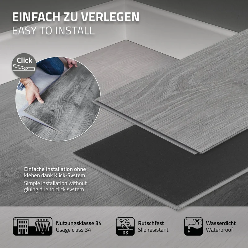 3er Set PVC Vinylboden Bodenbelag 7 Dielen 4,2mm für 1,54m² mit Klick-System Eiche Windswell Hickory ML-Design