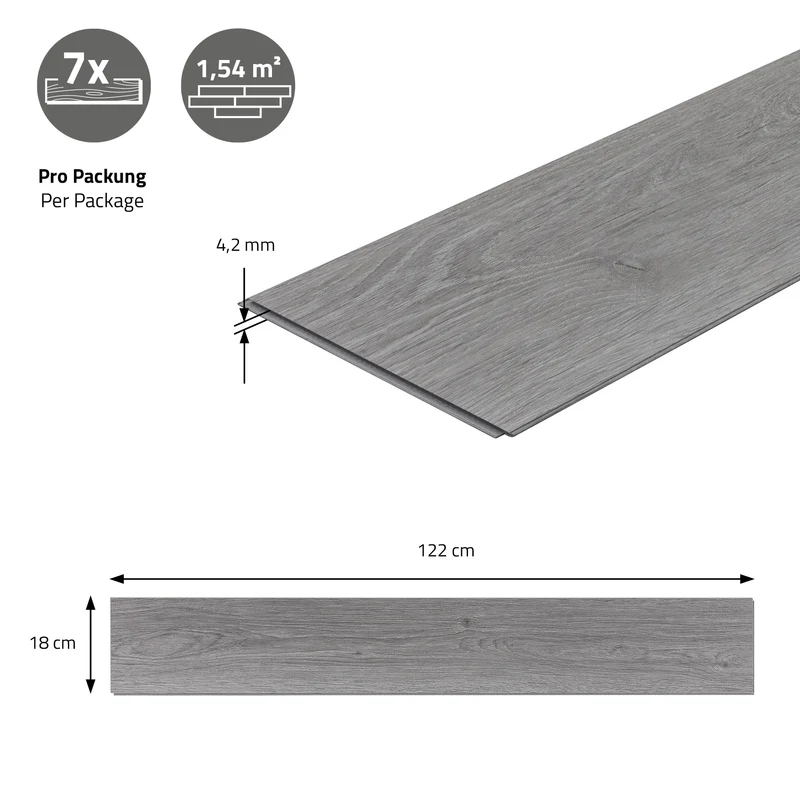 2er Set PVC Vinylboden Bodenbelag 7 Dielen 4,2mm für 1,54m² mit Klick-System Eiche Windswell Hickory ML-Design