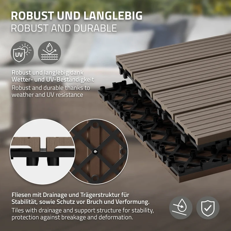 Terrassenfliesen 30x30 cm 11er Set für 1m² Dunkelbraun aus WPC