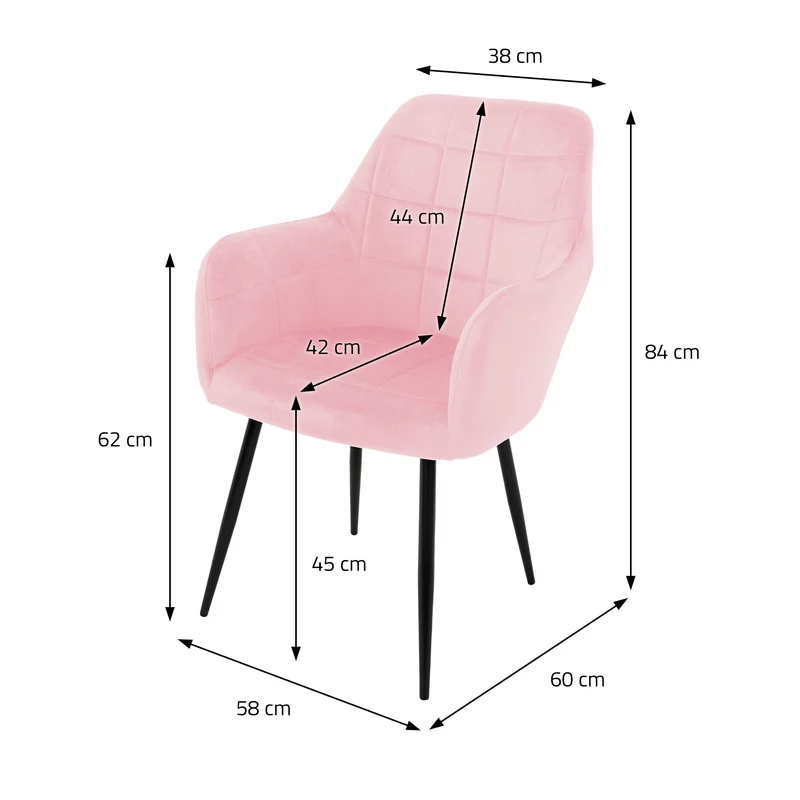 Esszimmerstuhl 4er Set mit Rücken- und Armlehnen Grau/Rosa Küchenstuhl mit Microfaser-Samtbezug