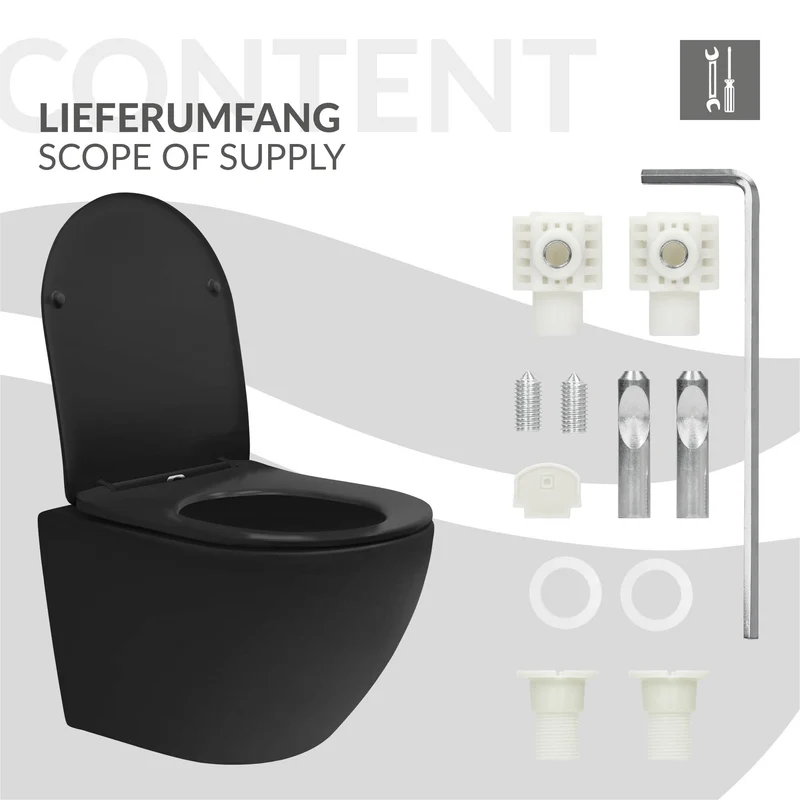 Spülrandloses Hänge-WC mit Nano Beschichtung 49 cm Schwarz matt aus Keramik ML-Design