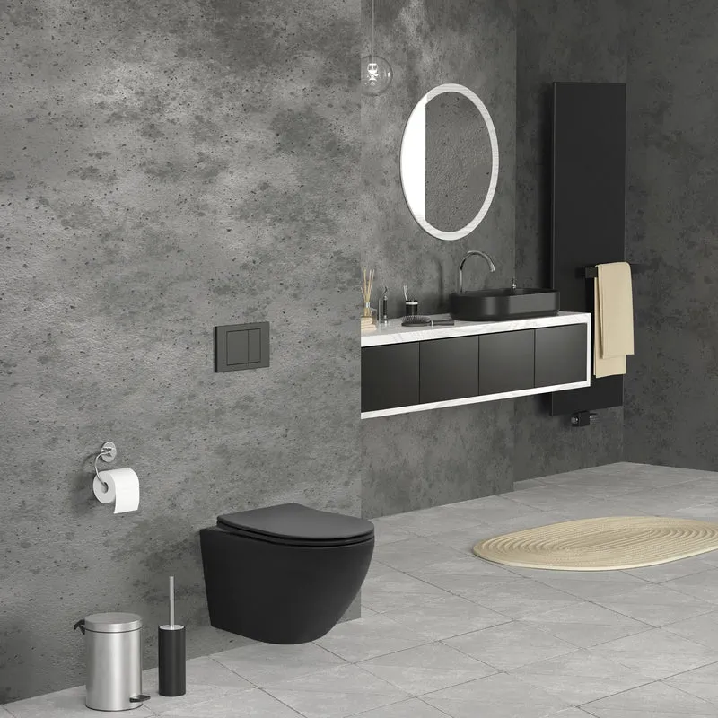 Spülrandloses Hänge-WC mit Nano Beschichtung 49 cm Schwarz matt aus Keramik ML-Design