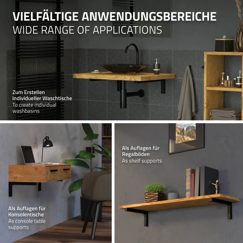 Wandkonsole Regalhalterung 2er Set 400 x 150 mm Schwarz aus Stahl ML-Design