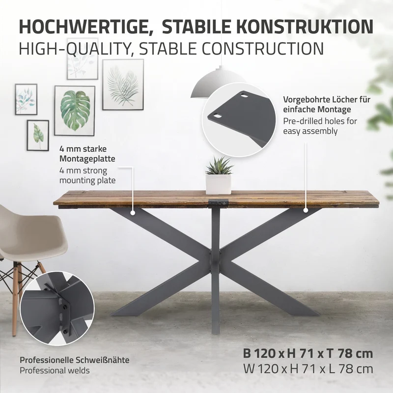 Tischbeine Tischgestell X-Design 78 x 71 x 120 cm Anthrazit aus Metall ML-Design