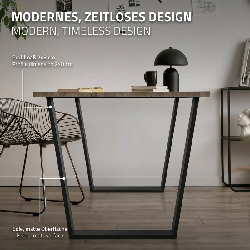 Tischbeine Tischgestell 2er Set V-Design 75 x 72 cm Schwarz matt aus Stahl ML-Design