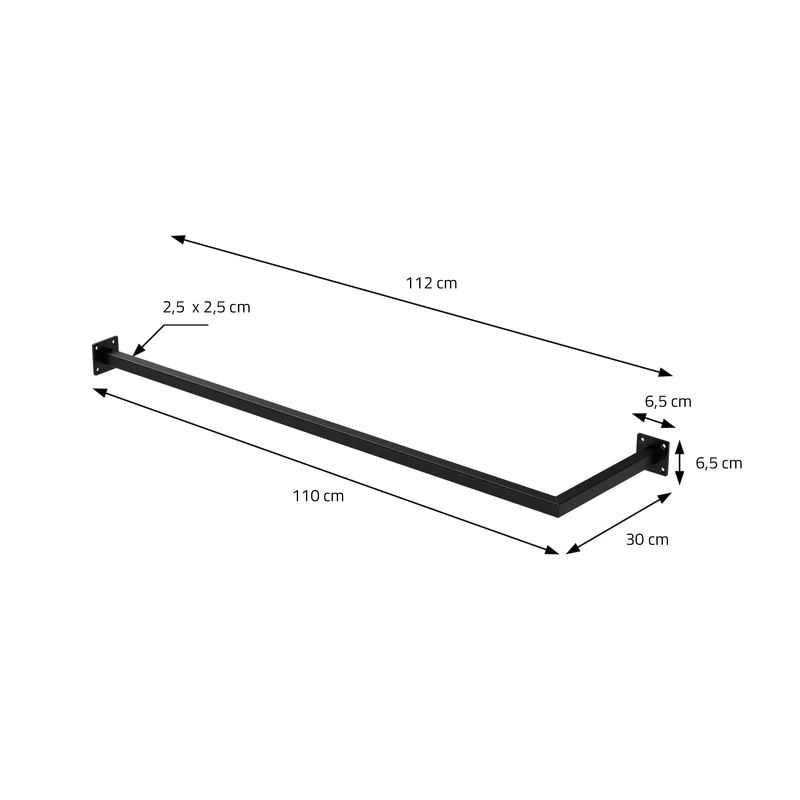 Kleiderstange Garderobe Wandmontage 30 x 110 cm Schwarz aus Stahl ML-Design